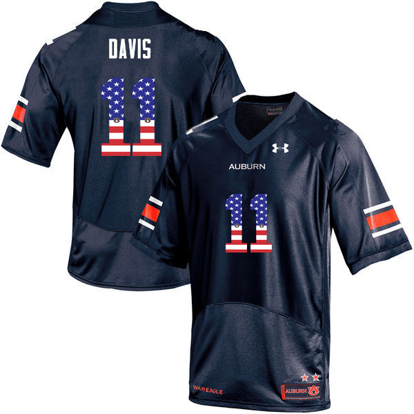 Men's Auburn Tigers #11 Chris Davis USA Flag Fashion Navy College Stitched Football Jersey